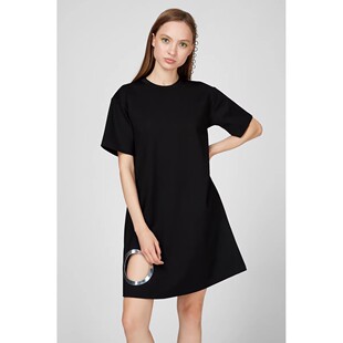 D意大利街头潮牌女装欧美女士黑色宽松款A型连衣裙出口小众