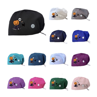 万圣节南瓜骷髅头涂鸦手术室帽男女护士医生包头帽工作帽