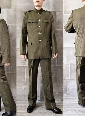 老货85式马黄绿色马裤呢毛料立领87中山装冬季保暖服收藏套装加厚