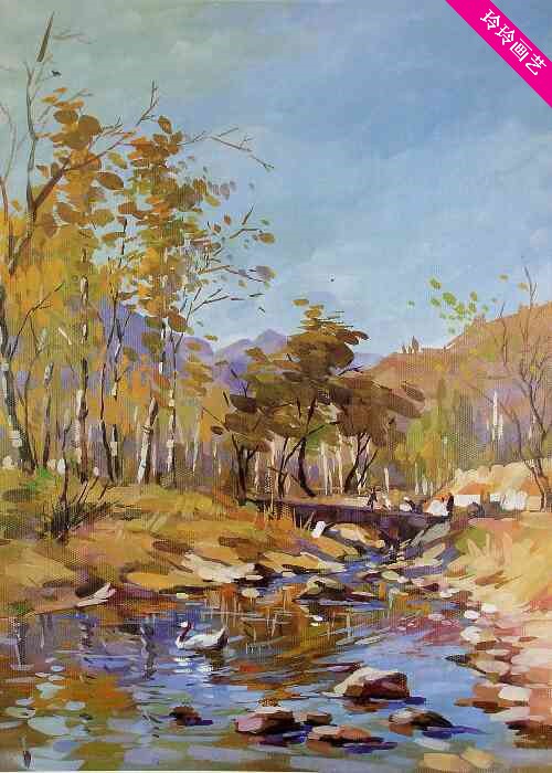 水粉风景静物4开8开写生临摹写意山水画水粉画作品定制包邮包满意