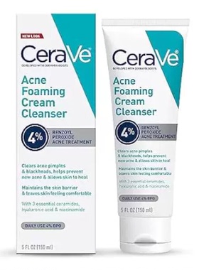 CeraVe Acne Foaming Cream Cleanser， 4% Benzoyl Peroxide F