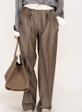 THE R STUDIO ROW 24直筒阔腿精纺羊毛料烟管西裤长裤拼接休闲裤