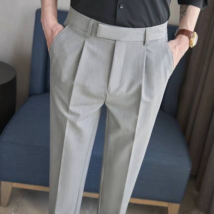 纯色休闲西裤男春季新款修身长裤高级设计感商务男裤子弹力小脚裤