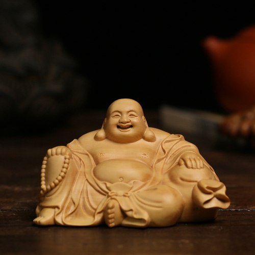 【居舍】黄杨木雕汽车摆件弥勒佛