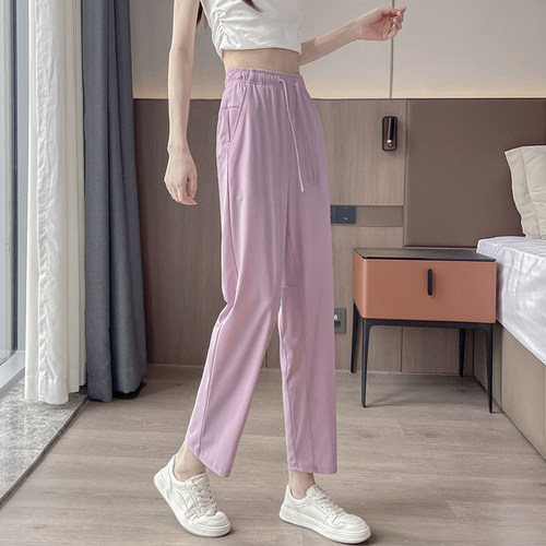 冰丝速干直筒九分裤女高腰小个子