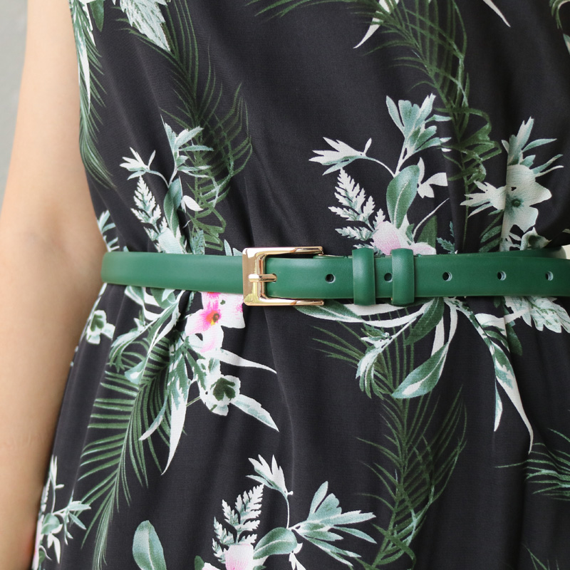 头层牛皮百搭女腰带春米色黄色