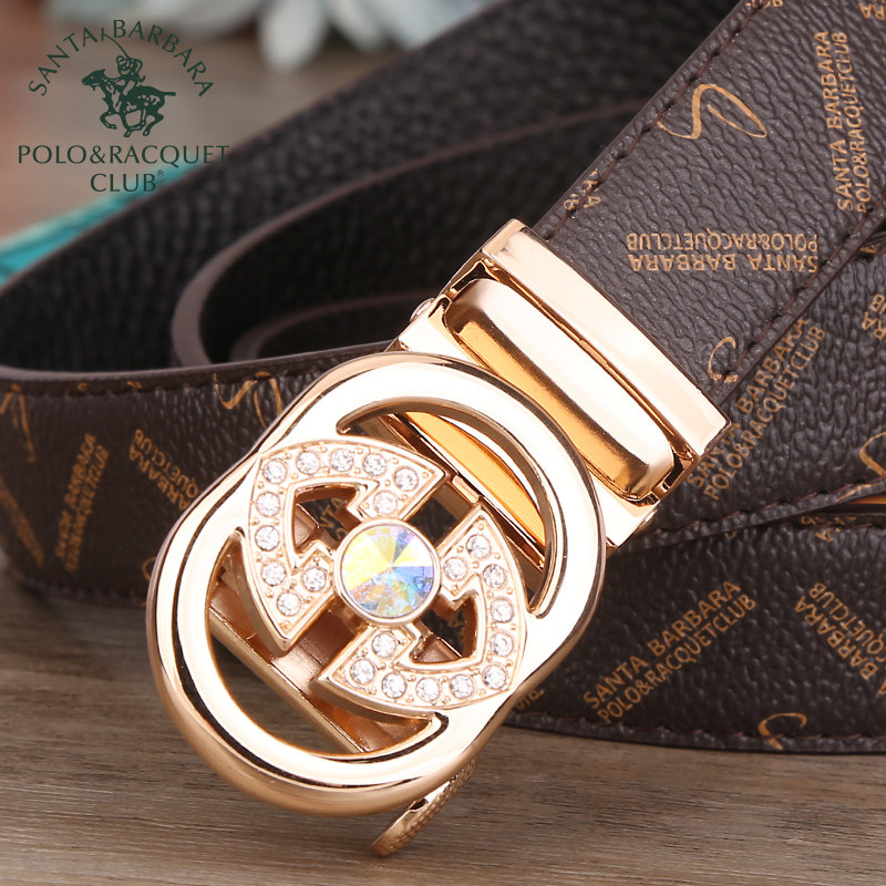 圣大保罗时尚自动扣女皮带牛仔裤休闲腰带镶钻百搭女式青年裤带潮