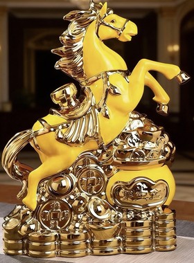 陶瓷马到成功摆件客厅酒柜装饰品办公室桌面工艺品开业礼品