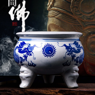青花龙纹瓷器香炉寺庙大殿神像摆件香炉景德镇瓷器艺术龙纹香炉
