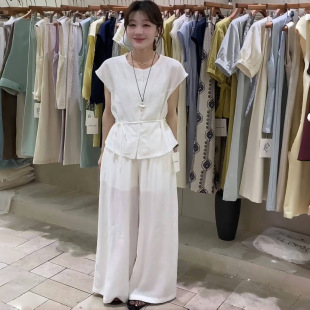 套装 极简风系带收腰显瘦上衣＋阔腿裤 时尚 长裤 女 两件套2025夏新款