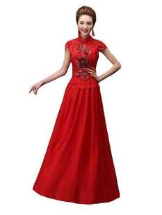 中式 敬酒服新娘红色2024新款 结婚礼服长款 修身 立领婚纱礼服女 夏季