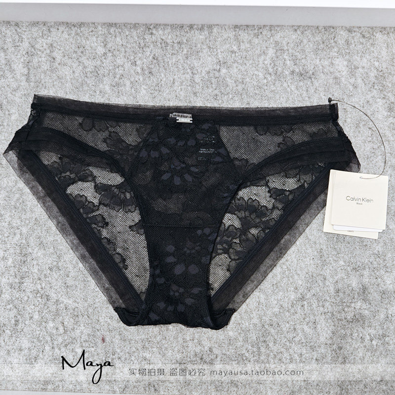 【黑标系列】CK内衣26新款女士蕾丝网纱拼接性感三角内裤QF8632AD