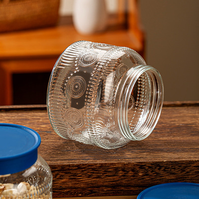 玻璃储物罐子复古零食海棠花坚果干果密封罐厨房家用收纳罐食品级