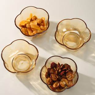 琥珀色花瓣玻璃碗ins耐热高颜值家用食品级水果沙拉甜品吃饭汤碗