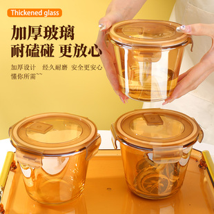 玻璃汤碗上班族饭盒微波炉加热圆形玻璃便携外带便当盒食品密封碗