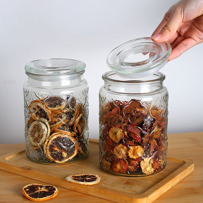 玻璃复古储物罐零食海棠花坚果干果密封罐厨房家用收纳食品级罐子