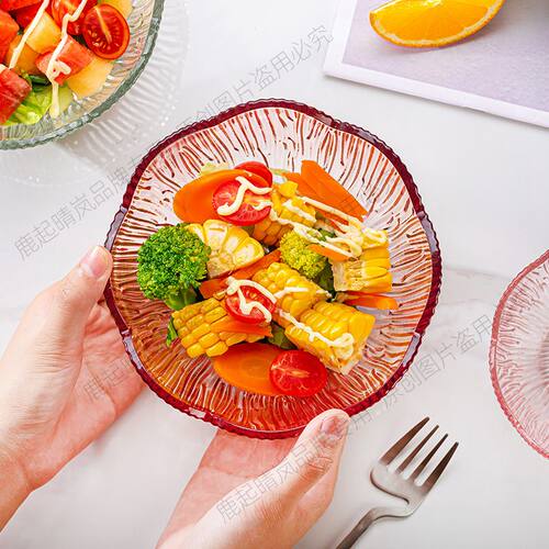 粉色家用玻璃碗沙拉碗甜点樱花碗