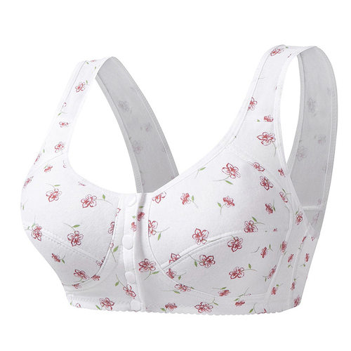 中老年妈妈大码内衣薄款透气前开扣聚拢无钢圈背心式睡眠文胸罩夏