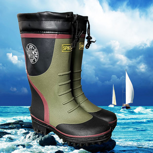 钓鱼雨鞋男士高筒钢钉底雨靴橡胶防滑冬季加绒保暖尚长筒矶钓鞋