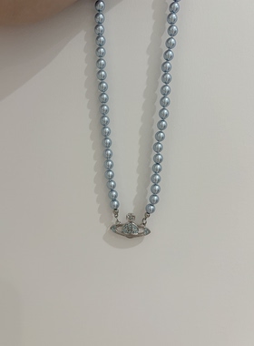 高版本 西太后土星蓝色珍珠项链女高颜值经典款星球锁骨链