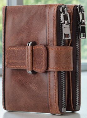 新款男士女士时尚真皮钱包大容量拉链头层牛皮多功能短款卡包一体