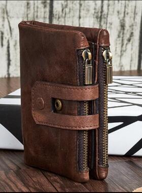 原创正品男士真皮钱包 多功能双拉链头层牛皮防RFID盗刷商务卡包