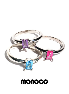 MONOCO Timeless Splash 水滴小方块手工情侣宝石s925镀白金戒指