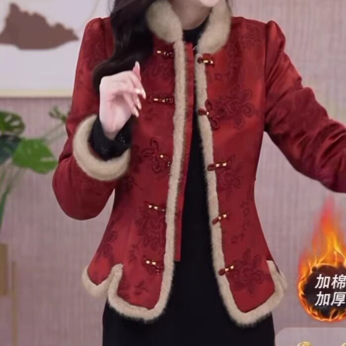 新中式提花缎夹棉上衣两件套裙