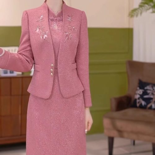 高档木雅精纺两件套礼服裙