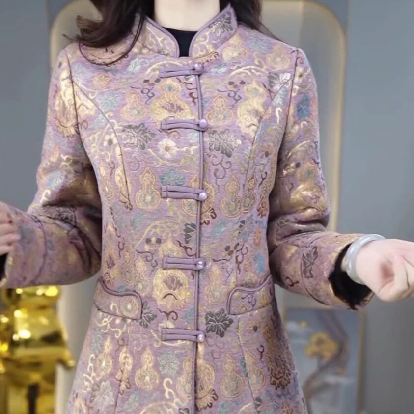 高级雪尼尔绒新中式棉衣2025冬季新款收腰显瘦遮肚子洋气妈妈外套