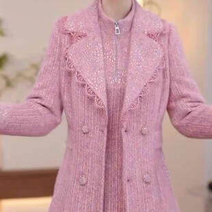 新款 气质减龄礼服裙 夹棉大衣两件套连衣裙2025冬季 高档雪花绒时尚