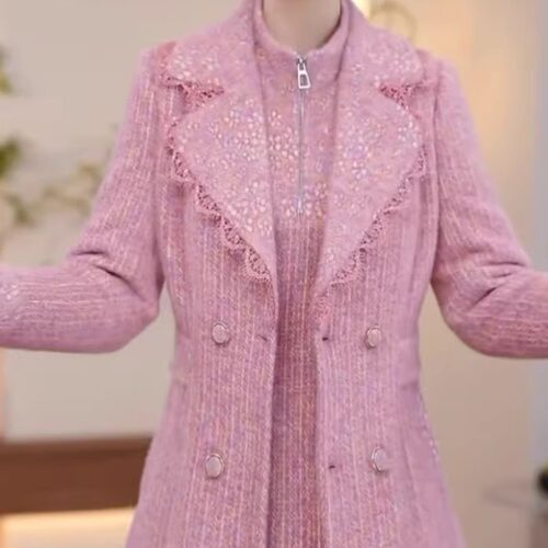 雪花绒时尚夹棉大衣两件套连衣裙