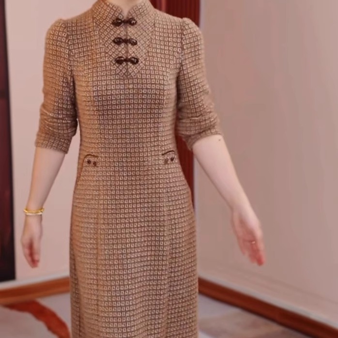 雪花绒新中式改良版旗袍连衣裙