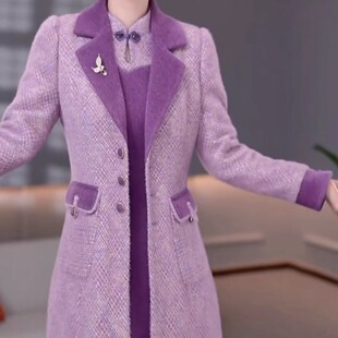 高档贵妃绒夹棉大衣两件套连衣裙2025冬季新款加厚保暖气质裙子女