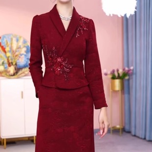 暮云精纺加绒加厚连衣裙女2025秋冬新款 洋气妈妈婚宴礼服裙子 时尚