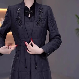 高档蓄热棉两件套改良旗袍礼服裙2025冬季 气质减龄大衣连衣裙 新款