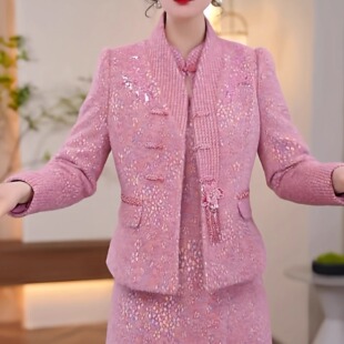 高档雪花绒两件套套装裙2025冬季新款时尚洋气保暖显瘦外套连衣裙