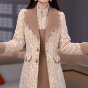 贵妃绒洋气两件套连衣裙2025冬季新款时尚气质加厚保暖大衣裙子