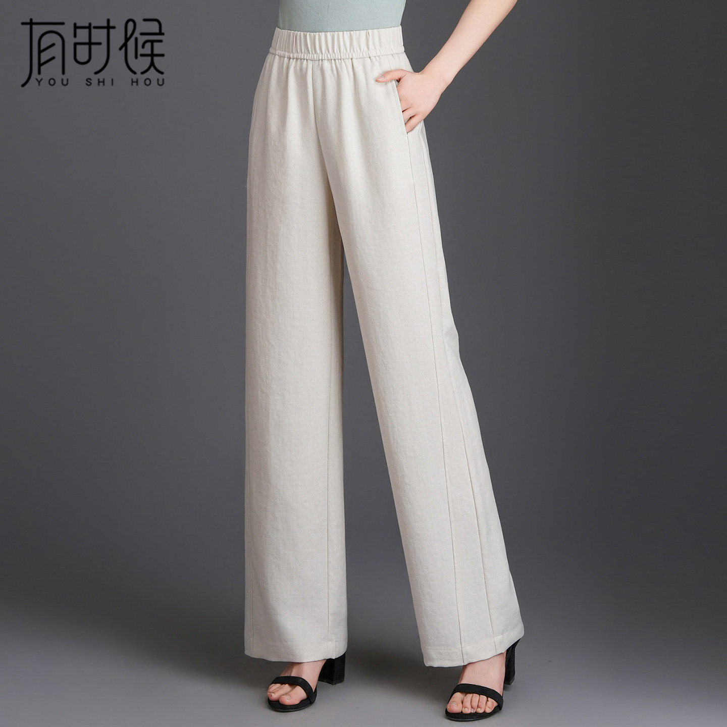 棉麻阔腿裤女春夏薄款2026新款直筒休闲长裤高腰垂感中年妈妈裤子