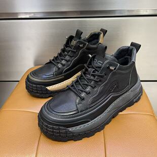 第六感冬季新款男鞋牛皮加棉高帮休闲防滑底休闲时尚舒适防滑底