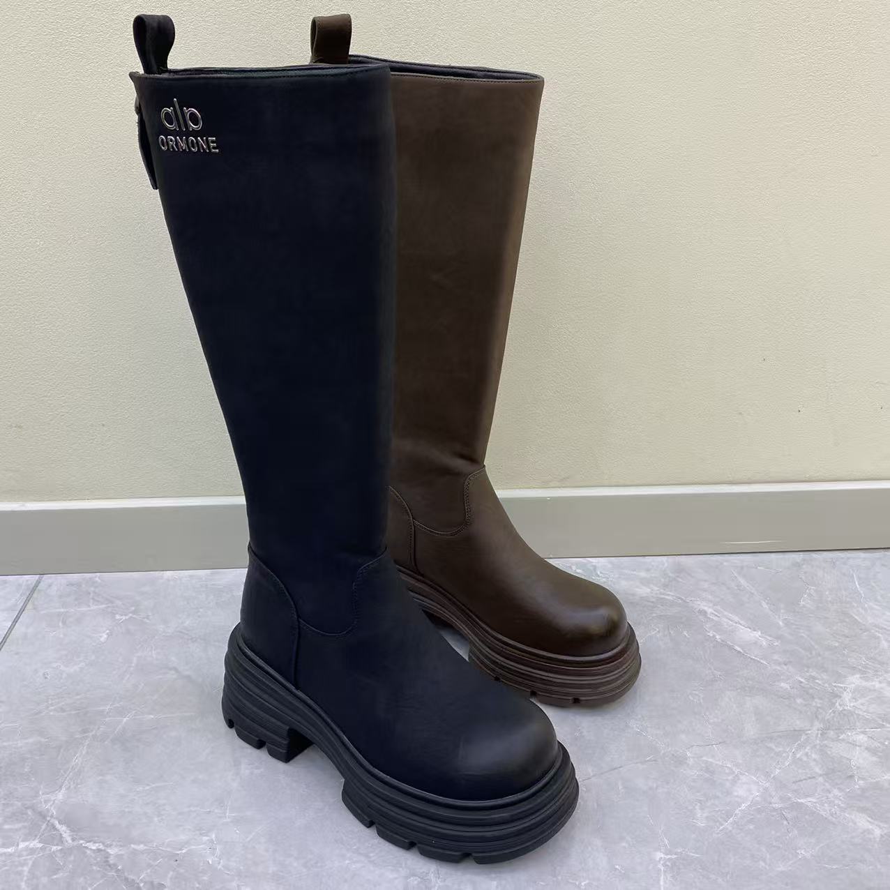 2025秋冬新款女款真皮高筒加绒长靴松糕底增高时尚百搭女靴