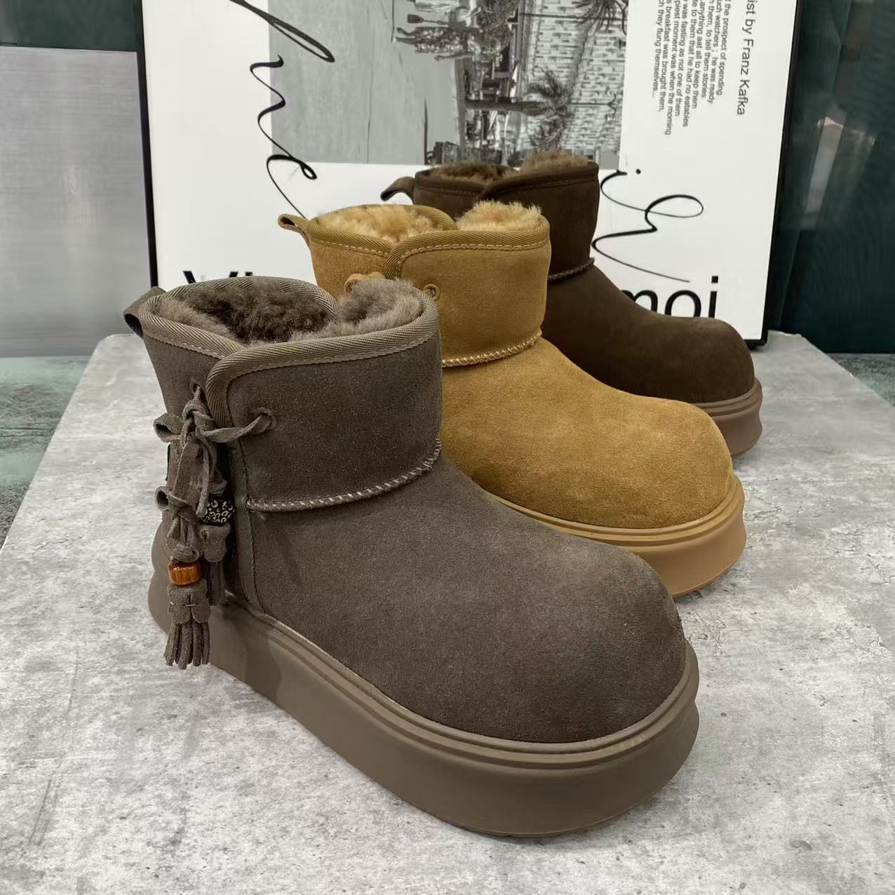 2025冬季新款女款磨砂牛皮加棉保暖雪地靴时尚百搭舒适潮流女短靴