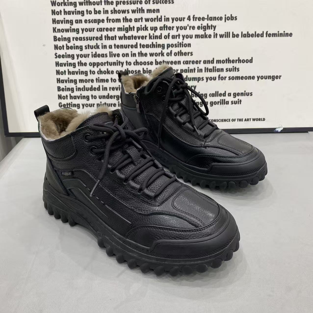 冬季新款男鞋牛皮内里羊毛加厚保暖防滑底舒适百搭休闲男鞋