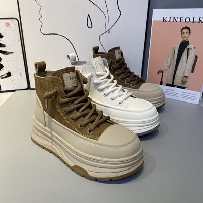 2025冬季新款女款真皮加棉保暖高帮休闲鞋时尚百搭舒适防滑底女鞋