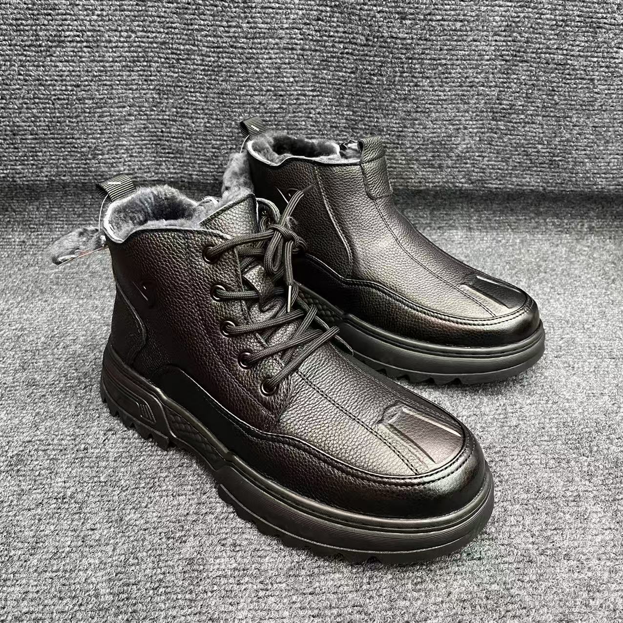 冬季新款男款纯皮防滑底男鞋羊毛内里保暖舒适高帮防滑