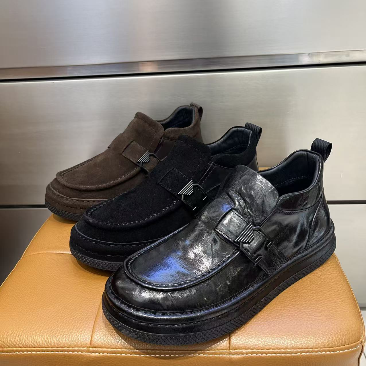 第六感男款冬季新款牛皮加棉舒适百搭潮流男鞋潮男休闲鞋高帮男鞋