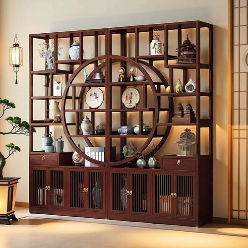 高端覆古博古架中式茶架子置物架落地式茶具收纳茶柜非实木展示架