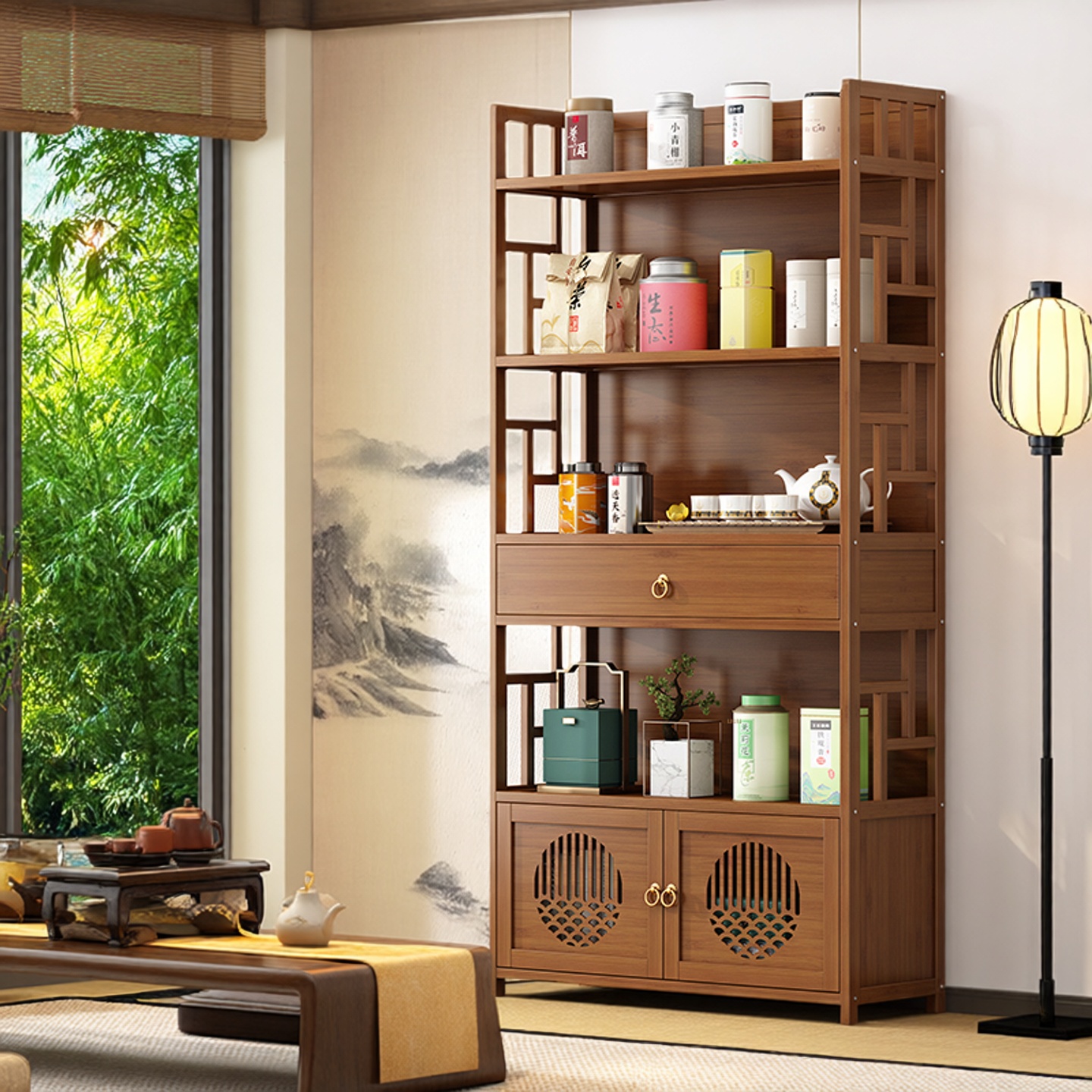 新中式博古架实木中式茶叶多宝格