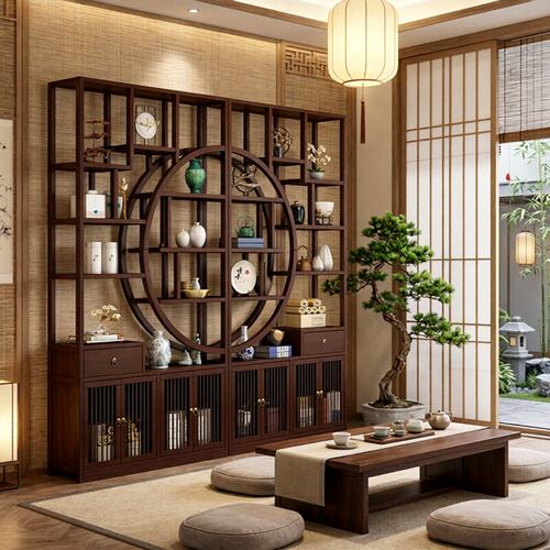 新中式博古架客厅书房茶具展示柜