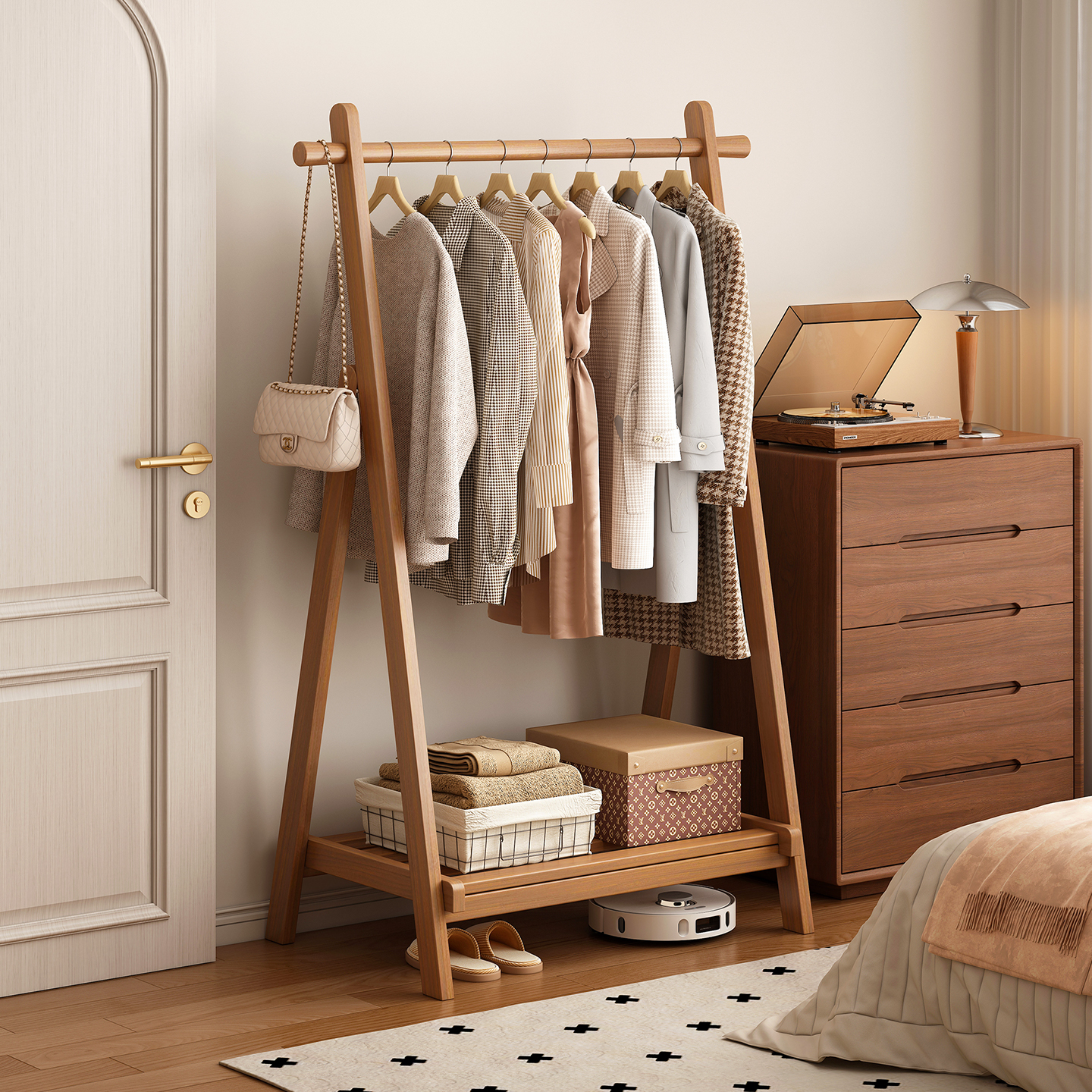 实木落地衣帽架卧室客厅简易衣架